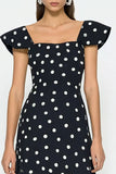 Black and White Polka Dots Cap Sleeves Maxi Wedding Guest Dress