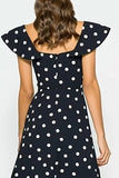 Black and White Polka Dots Cap Sleeves Maxi Wedding Guest Dress