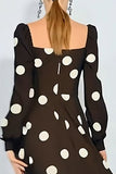 Brown and White Polka Dots Maxi Wedding Guest Dress with Sleeves