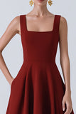 Red Thick Straps Backless A Line Long Wedding Guest Dress