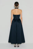 Navy A Line High Neck Long Wedding Guest Dress