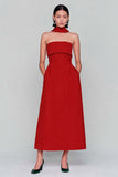 Red Strapless Neck Scarf A Line Long Wedding Guest Dress