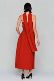 Red Strapless Neck Scarf A Line Long Wedding Guest Dress