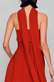 Red Strapless Neck Scarf A Line Long Wedding Guest Dress