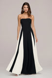 Black and White A Line Strapless Long Wedding Guest Dress