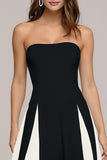 Black and White A Line Strapless Long Wedding Guest Dress