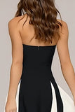 Black and White A Line Strapless Long Wedding Guest Dress