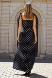 Black and White Sheath Polka Dots Long Wedding Guest Dress with Bows
