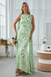 Floral Sage Bateau Neck Mermaid Long Wedding Guest Dress with Cape