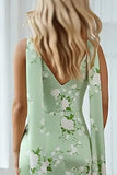 Floral Sage Bateau Neck Mermaid Long Wedding Guest Dress with Cape