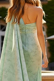 Sage Sheath Long Floral Wedding Guest Dress with Side Cape