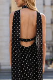 Black and White Polka Dots Mermaid Spaghetti Straps Long Wedding Guest Dress