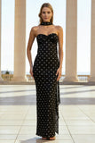Black and White Sweetheart Polka Dots Long Wedding Guest Dress