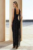 Black and White Sweetheart Polka Dots Long Wedding Guest Dress