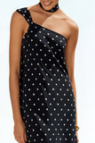 Black and White One Shoulder Polka Dots Long Wedding Guest Dress