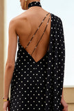 Black and White One Shoulder Polka Dots Long Wedding Guest Dress