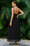 Black and White A Line Polka Dots Long Wedding Guest Dress