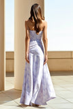 Floral Lilac Ruched Strapless Long Wedding Guest Dress
