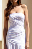 Floral Lilac Ruched Strapless Long Wedding Guest Dress