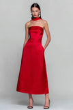 Red Satin Neck Scarf Strapless Long Wedding Guest Dress