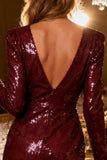 Sparkly Burgundy Bodycon Sequin Short Cocktail Dress with Sleeves