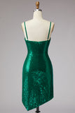 Sparkly Dark Green Spaghetti Straps Sequin Short Cocktail Dress