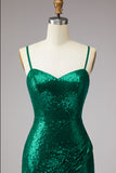 Sparkly Dark Green Spaghetti Straps Sequin Short Cocktail Dress