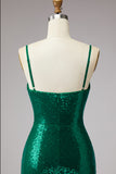 Sparkly Dark Green Spaghetti Straps Sequin Short Cocktail Dress