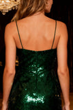 Sparkly Dark Green Spaghetti Straps Sequin Short Cocktail Dress