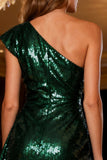 Sparkly Bodycon Dark Green Sequin Short Cocktail Dress with Sash
