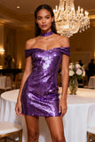 Sparkly Purple Bodycon Sequin Short Cocktail Dress