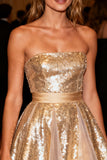 Sparkly Gold Sequin Strapless A-Line Short Cocktail Dress