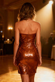 Sparkly Burnt Orange Bodycon Short Sequin Corset Cocktail Dress