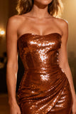 Sparkly Burnt Orange Bodycon Short Sequin Corset Cocktail Dress