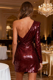 Sparkly Burgundy Sequin Bodycon Cut Out Short Cocktail Dress