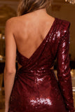 Sparkly Burgundy Sequin Bodycon Cut Out Short Cocktail Dress