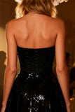 Sweetheart Sequin Sparkly Black A Line Short Corset Cocktail Dress