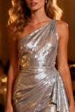 Sparkly Silver One Shoulder Bodycon Short Sequin Cocktail Dress