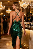 Sparkly Dark Green Sequin Bodycon Midi Cocktail Dress