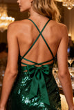 Sparkly Dark Green Sequin Bodycon Midi Cocktail Dress