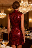 Sparkly Burgundy Sequin Short Bodycon Cocktail Dress
