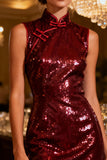 Sparkly Burgundy Sequin Short Bodycon Cocktail Dress