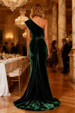 Dark Green Mermaid Velvet Long Holiday Party Dress with Cape