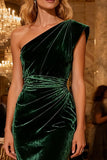 Dark Green Mermaid Velvet Long Holiday Party Dress with Cape