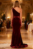 Burgundy Ruched Velvet Long Mermaid Holiday Party Dress