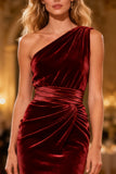 Burgundy Ruched Velvet Long Mermaid Holiday Party Dress
