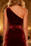 Burgundy Ruched Velvet Long Mermaid Holiday Party Dress