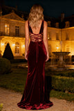 Burgundy Long Velvet Mermaid Holiday Party Dress