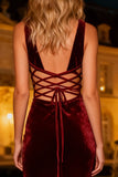 Burgundy Long Velvet Mermaid Holiday Party Dress