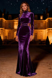 Purple Mermaid High Neck Long Velvet Holiday Party Dress